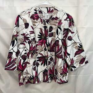 Dress barn women's white floral button front half sleeve jacket blazer cotton 16